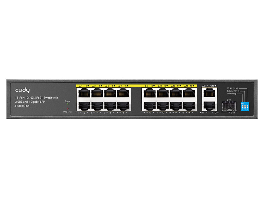 Cudy 16 Port Fast Ethernet PoE 190W 2 Gigabit 1SFP Switch - CD-FS1018PS
